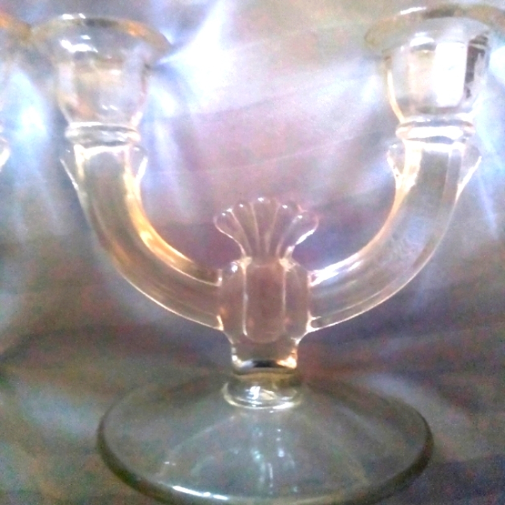 Elegant Vintage Glass Candle Holders  Set Of Two! 4.5" Tall